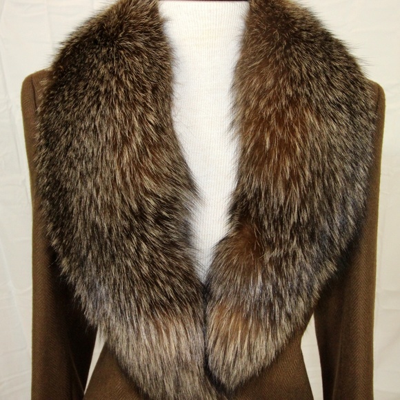 Escada Jackets & Blazers - Escada Piacenza Blue-Frost Fox Fur, Camel Jacket